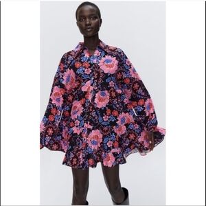 Zara Floral Print Dress With Long Sleeves NWT